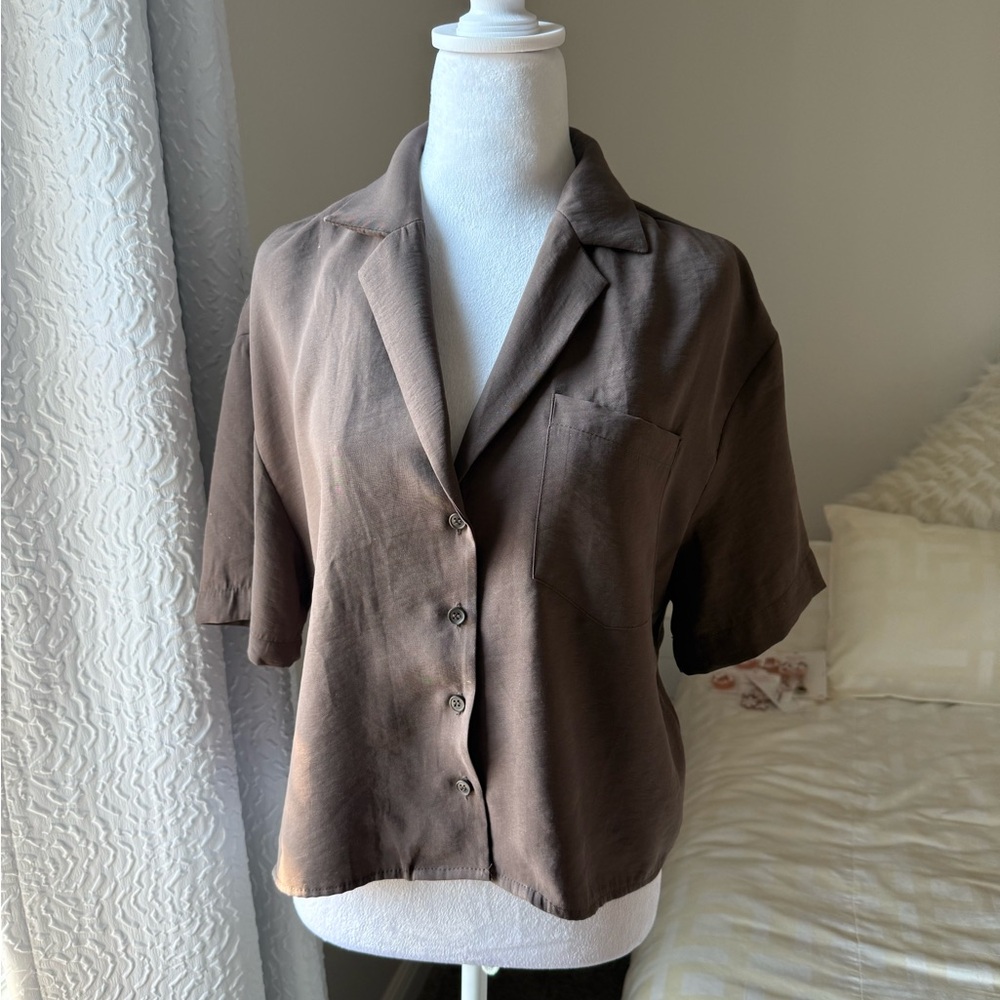 Zara Chocolate Button-Down Women's Shirt - Picture 2 of 5
